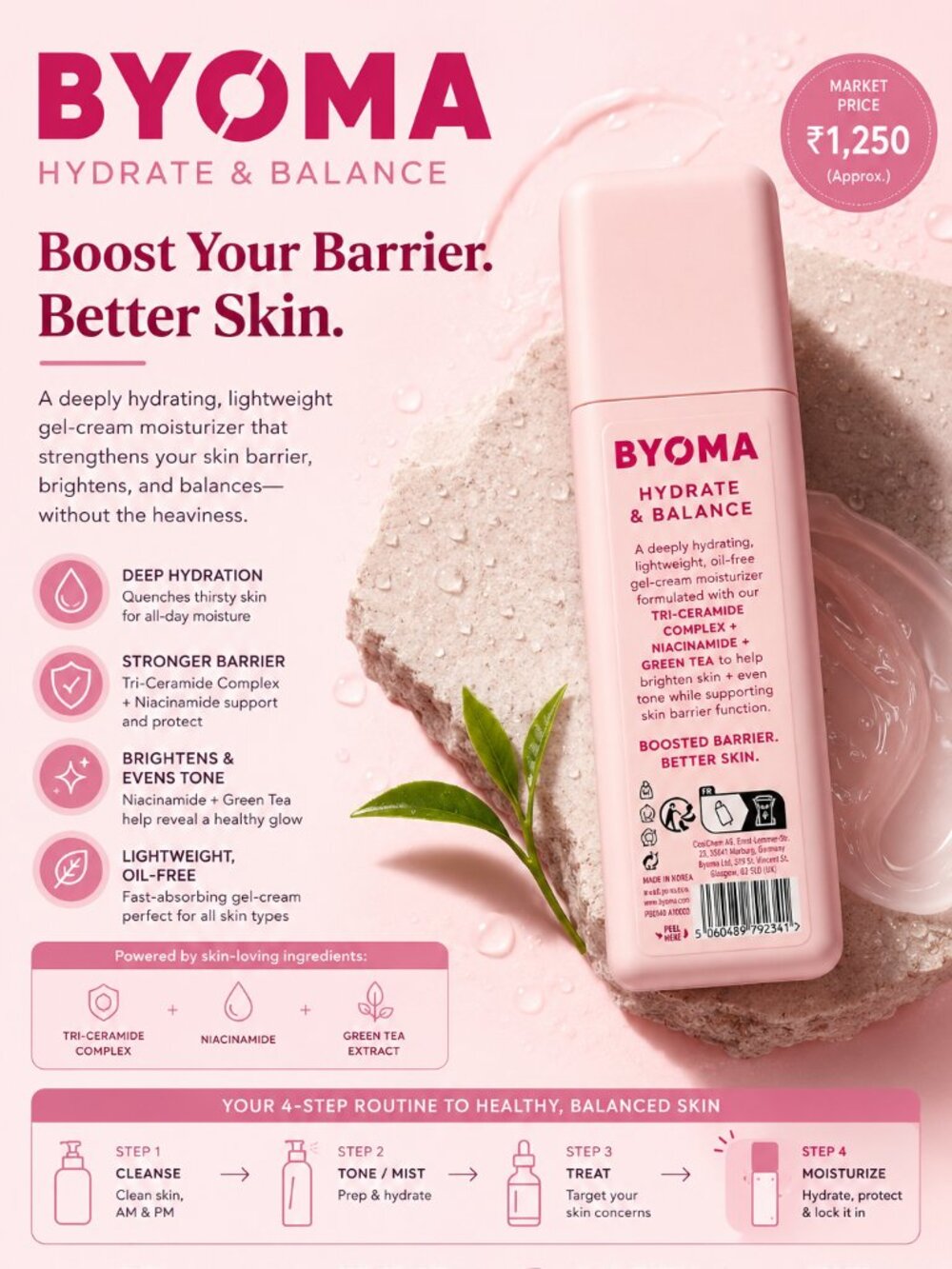 BYOMA Hydrate & Balance Moisturizing Gel Cream 50ml | Tri-Ceramide + Niacinamide
